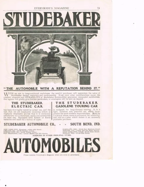 1904 Studebaker Electric Gas Auto Car Ad Everybody's Magazine - RA4-17
