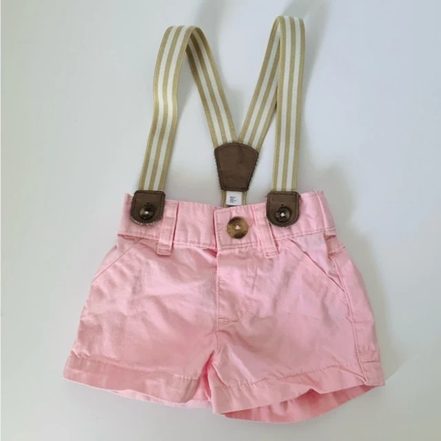Cat & Jack Suspender Shorts Baby Boy Size Newborn NB Pink Adjustable Buttons