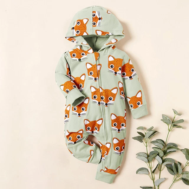 Newborn Baby Boys Girls Fox Romper Long Sleeve Hooded Jumpsuit Outfits Clothes 3