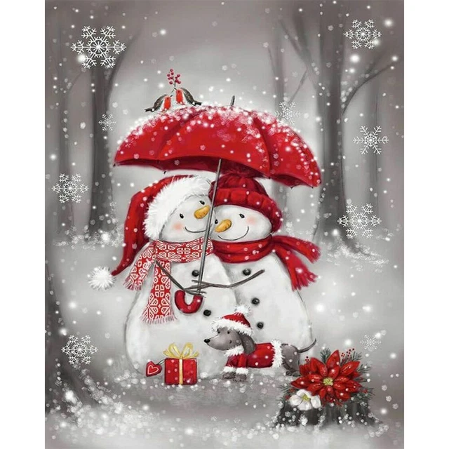 Paraguas pintado a mano pintura al óleo por números hágalo usted mismo muñeco de nieve dibujo decoración de pared regalo