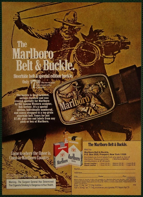 Marlboro Cigarettes Belt & Buckle Bob Scriver Hand Brushed Vintage Print Ad 1975