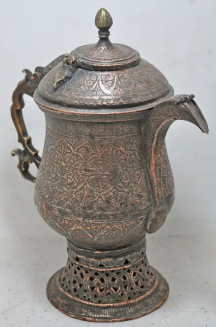 Antique Copper Large Size Kashmiri Tea Pot Kettle Original Old Very Fine Engrave