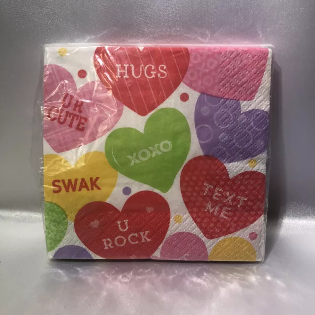 Valentine Party Napkins Candy Conversation Hearts Paper 16 Count Beverage NEW