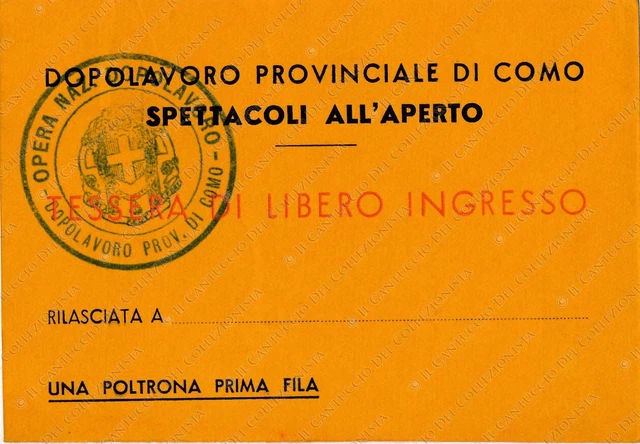 Dopolavoro Provinciale Como TIMBRO OND Spettacoli libero ingresso tessera