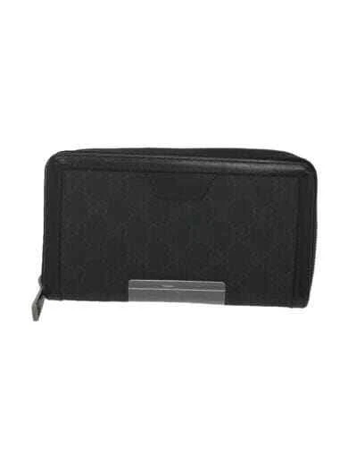 GUCCI Long Wallet Black Men's Round Zipper Made in Italy Square Black