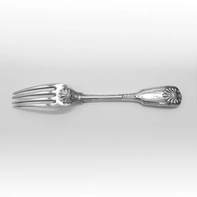 English Shell Thread 7 Dinner Forks Set Sterling Silver 1826 Mono B 2