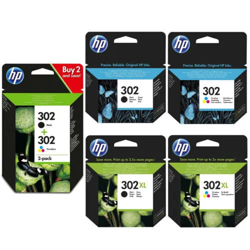 Original HP 302 / 302XL Black & Colour Ink Cartridges For DeskJet 1110 Printer