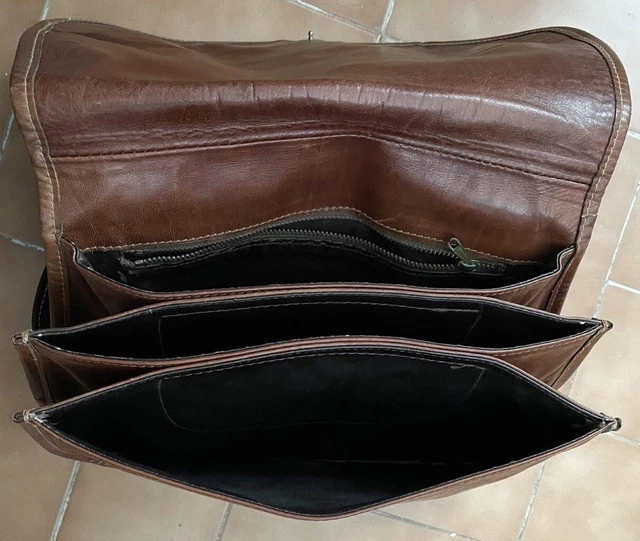 Sac à Main Vintage En Cuir Marron - Anse Et Fermoir - Style Malette - Occasion