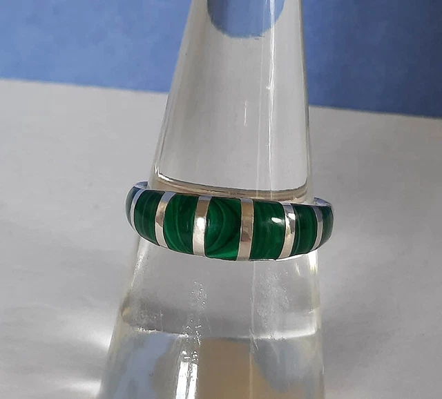 Bague en Argent 925 rhodié et Malachite - Taille 60 Disponible - Femme