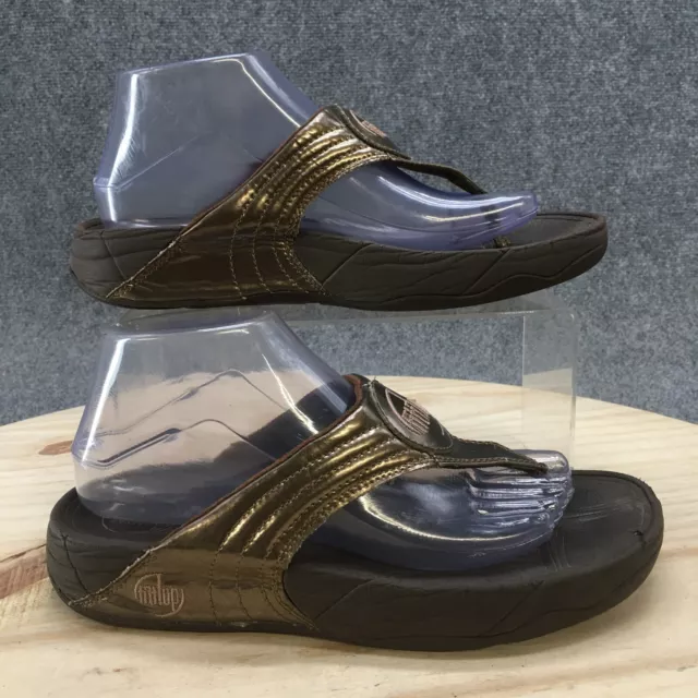 FitFlop Sandals Womens 8 Walkstar Metallic Wedge Thong Flip Flops 028-012 Brown
