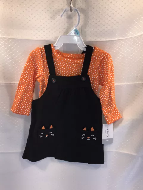 NEW Carters Halloween Black Cat Kitty Jumper Bodysuit 2PC Outfit Baby Girl 6 Mos