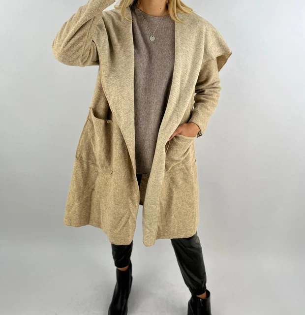 NUOVO CAPPOTTO MISTO LANA BOLLITA ITALIANA LAGENLOOK Cascata Cascata Polveriera 16-26
