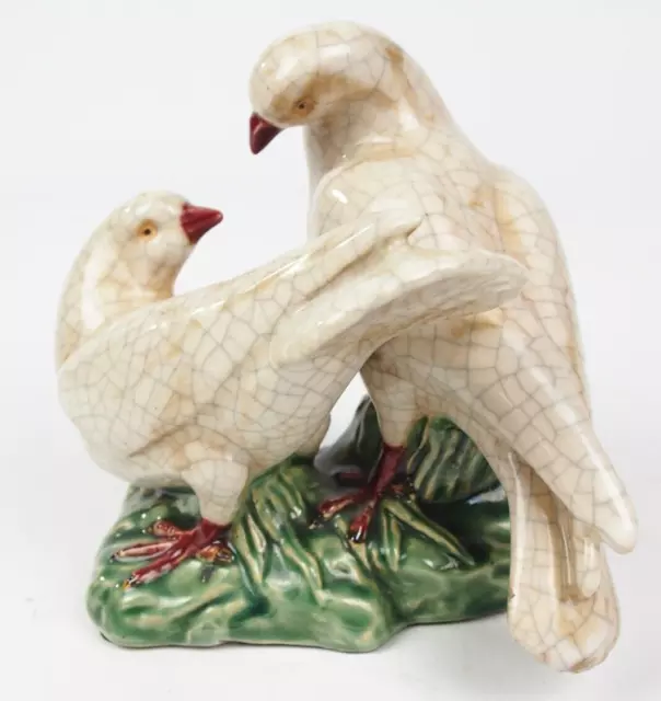 Crackle Porcelain Doves Figure Unknown Artist
