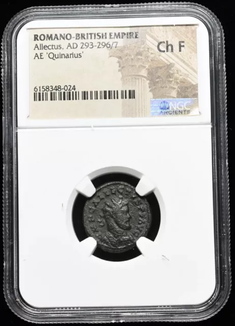 Allectus Romano-British Empire Usurper AD 293-296 GALLEY, AE Quinarius Coin NGC 3
