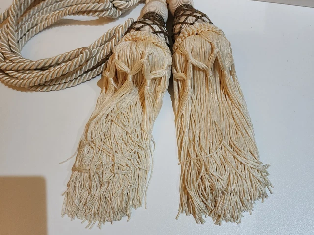 BEAUTIFUL! 2 tassel curtain drapery rope style tie back 27 1/2"  Ivory/Neutral