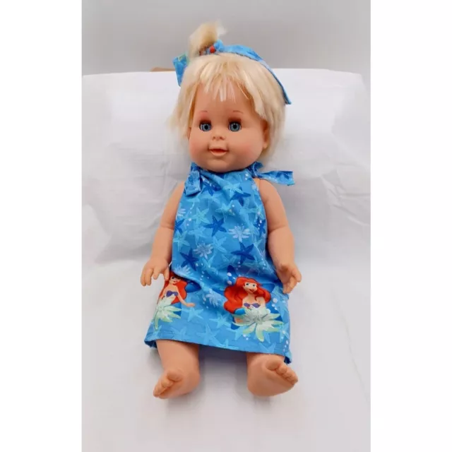 Vintage 1989 Ideal Inc Betsy Wetsy Baby Doll Hard Body Blue Ariel Dress 16" Tall