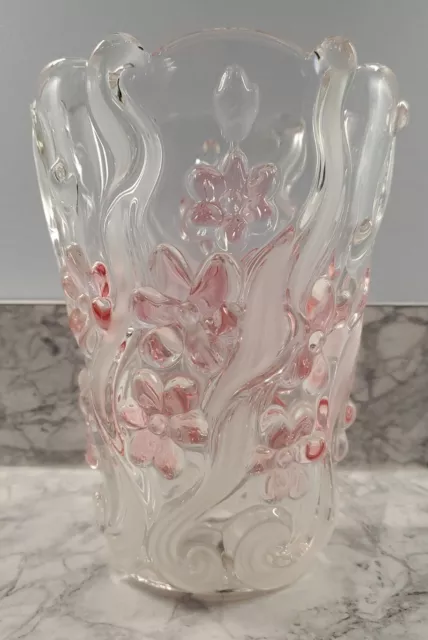 Mikasa Clear Glass Vase with Pink Flowers, 8-inch tall