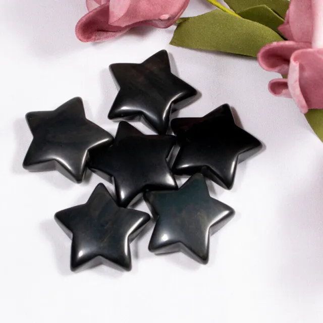 20pcs 30mm Natural Stone Reiki Healing Black Obsidian Crystals Stars Gemstone