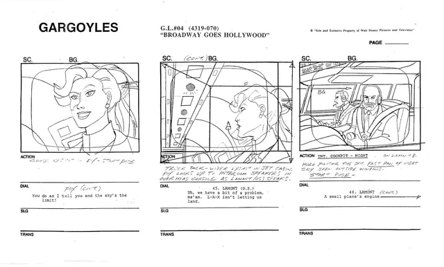 Disney Gargoyles 1994 STORYBOARD PAGE Archival Copy Ep. BROADWAY GOES HOLLYWOOD.