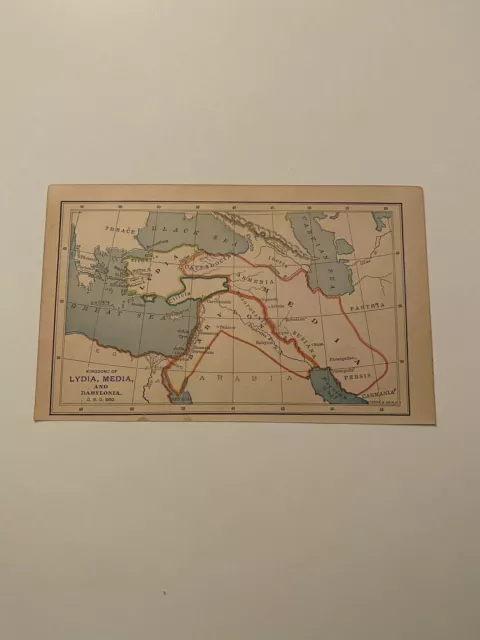 K162) Map of Kingdom of Lydia Media and Babylon Middle East 1894 Engraving