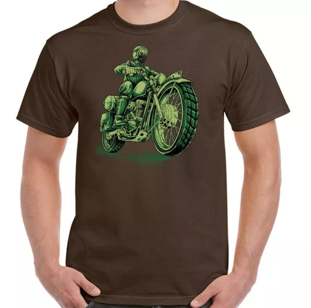 Cafe Racer T-Shirt Uomo Moto Teschio Moto Indiano Biker Moto Top Verde 3