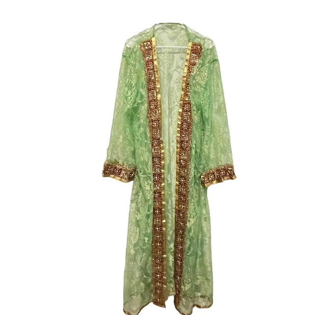 Green Lace Indian Salwar Kameez Open Jacket Jeweled Holiday Bollywood Christmas