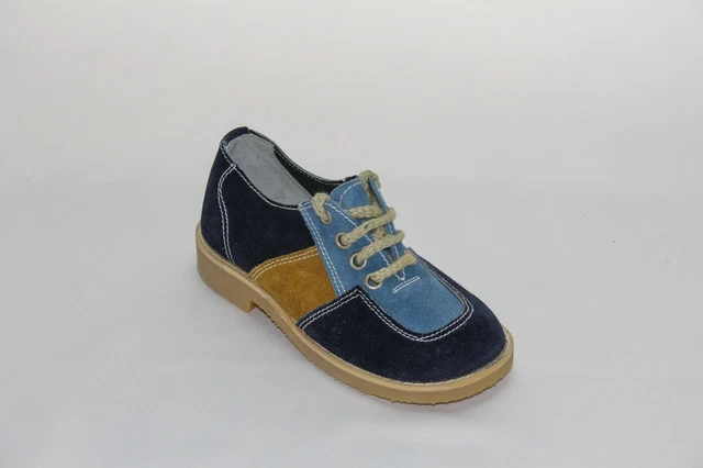 Bambini Ragazzi Scarpe Basse Tgl 25 Blu Scamosciato Lupetto Vero Vintage 70er
