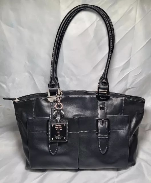 Vintage Tignanello Genuine Leather Tote Organizer Bag Black Zip