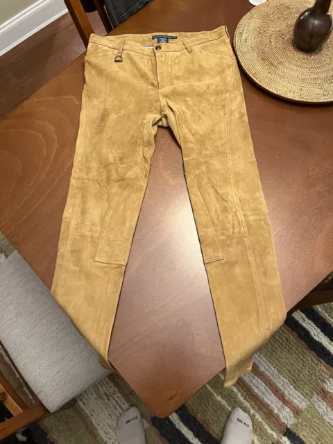 Ralph Lauren Womens Lamb Suede Riding Pants Tan Size 10 MSRP $1298