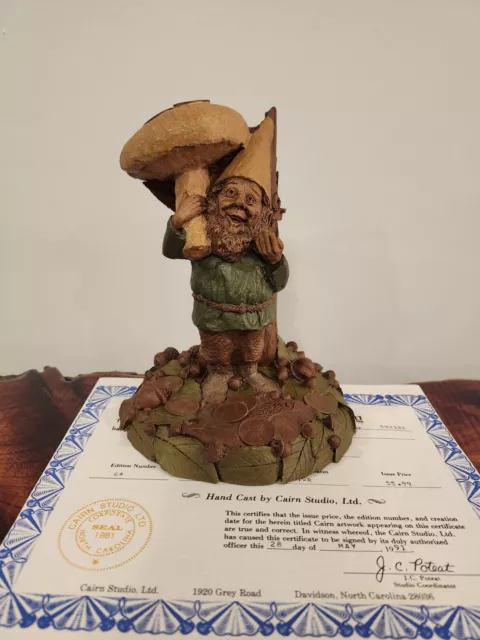 Tom Clark Gnome "Raney" With Mushroom Umbrella & Cairn Studio Coa 1980 Ed#64