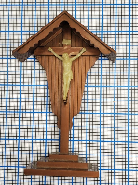 Vintage Home Altar Catholic Small Covered Cross with Jesus Crucifix Stand Vintage Home Altar Catholic Small Covered Cross with Jesus Crucifix Stand