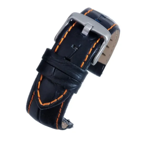 18mm Schwarz Gepolstert Leder Uhr Armband Schnellverschluss Leiste Orange Naht