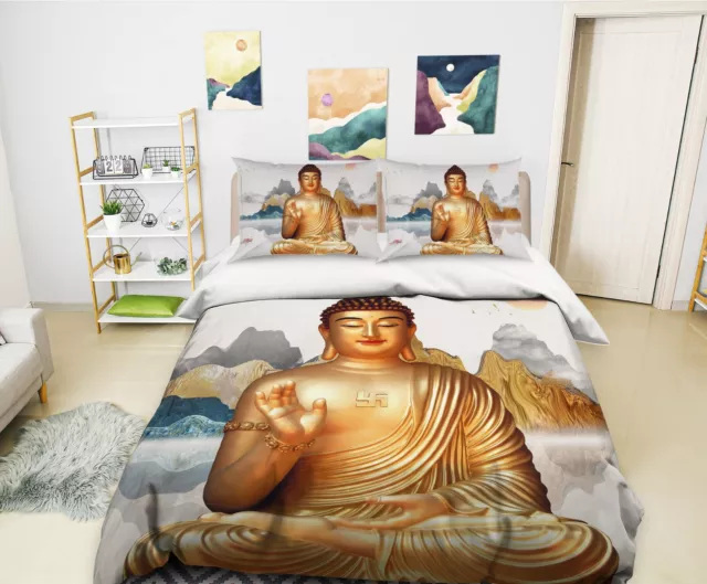 3D Goldener Buddha C7232 Cama Cojín Manta Cubierta Set Amy