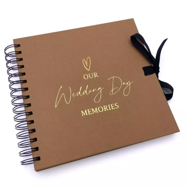 Our Wedding Day Memories Brown Scrapbook, Photo Album or Guest Book Gold Print