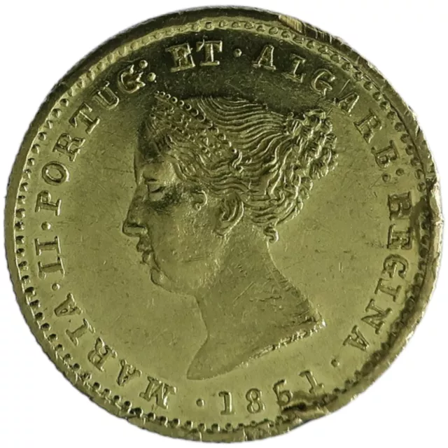 1851 Portugal 1000 Reis Gold Coin Queen Maria Ii Z1028