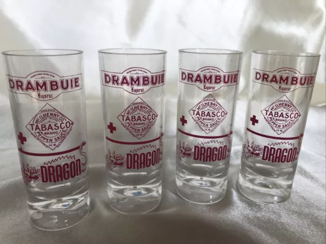 4 Drambuie Dragon Plastic Shotglass Scotch Liqueur Whisky Red Lettering HTF