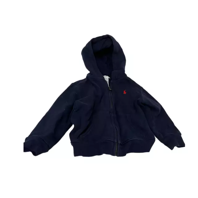 Ralph Lauren Baby Boy Blue Red Logo Full Zip Hoodie Jacket Pockets Size 24M