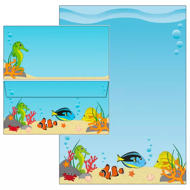 Unterwasserwelt Fische Set Motivpapier Briefpapier 20 Blatt A4 + 10 Kuverts Meer