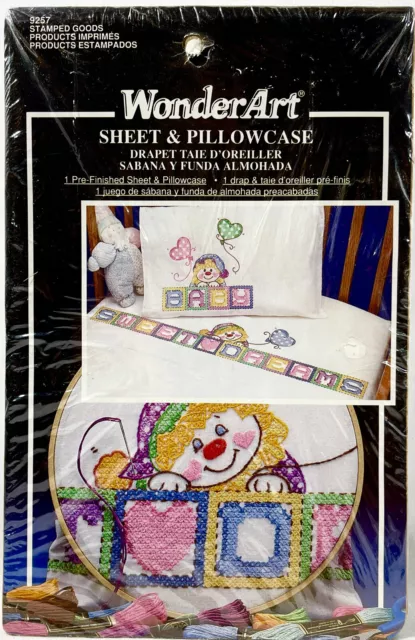 NUEVO 1990 WonderArt Sweet Dreams Payaso 9257 Estampado Punto de Cruz Set 13278