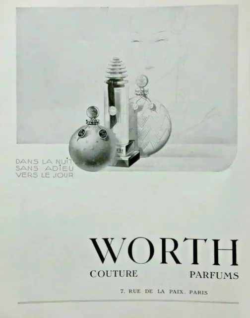 Publicité De Presse 1931 Parfums Worth Dans La Nuit Sans Adieu Vers Le Jour