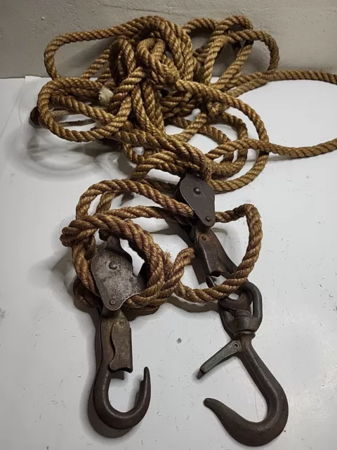 Vintage M Klein & Sons Block & Tackle w/ Rope Cable Puller 1802-30 Chicago USA