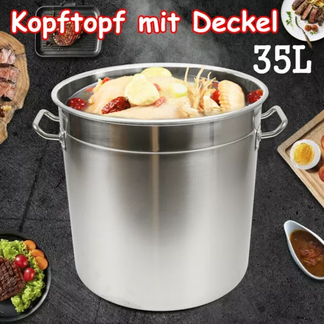 Edelstahl Kochtopf 35cm Induktion Topf Suppentopf Deckel Universaltopf 35L NEU