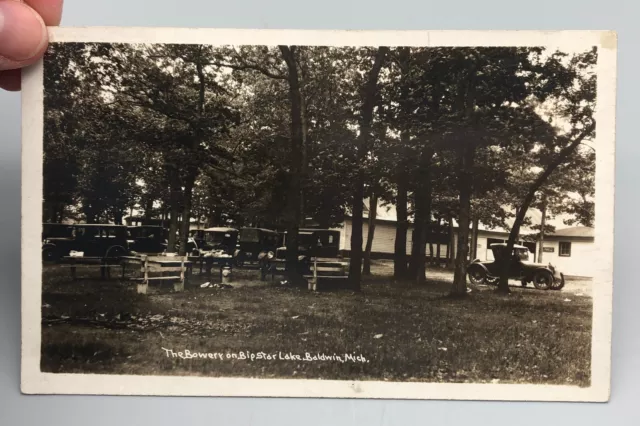 Vintage RPPC Real Photo Postcard The Bowery on Big Star Lake, Baldwin Michigan