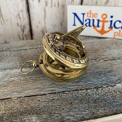 Brass Sundial Compass - Vintage Pocket Style - Nautical Keychain, Pendant - Gold
