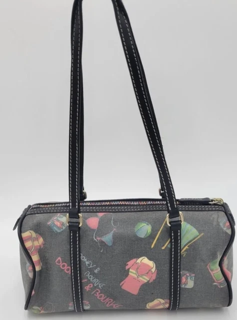 Dooney & Bourke Vintage Black Pattern Vinyl Satchel Barrel Handbag