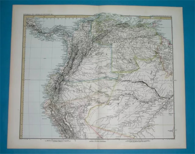 1882 Detailed Original Map Colombia Venezuela Ecuador Panama Bogota Quito Peru