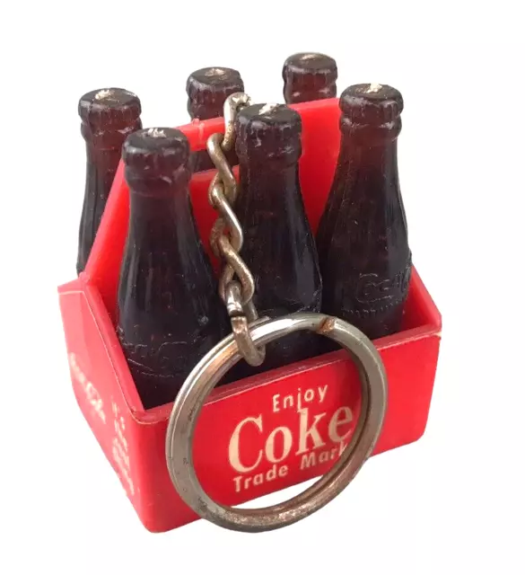 Vintage COCA-COLA 6 Bottles in Carton Keychain COKE RARE
