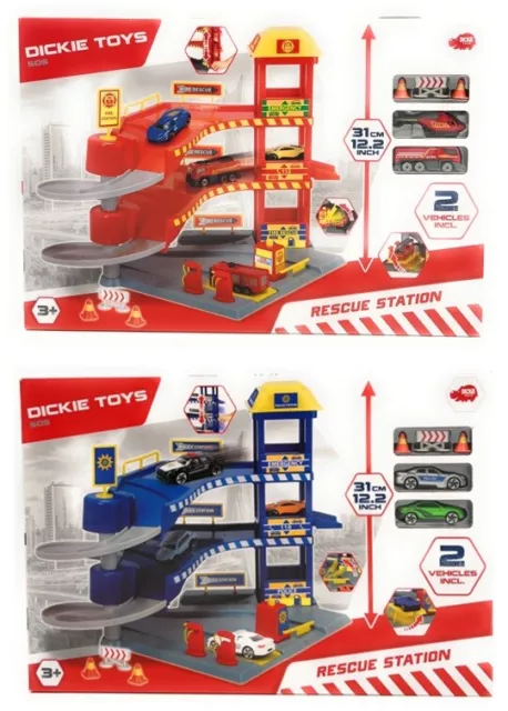 Dickie Toys Rettungsstation Parkgarage Rescue Station SOS Feuerwehr Polizei Auto