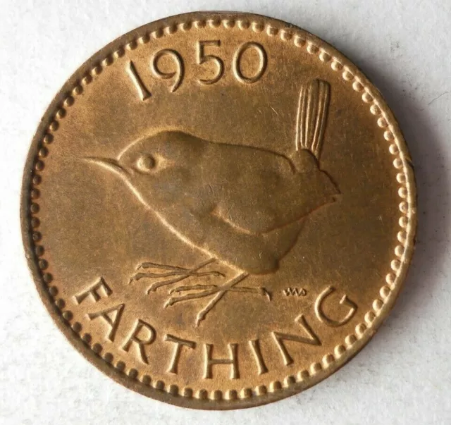 1950 GREAT BRITAIN FARTHING - Excellent Coin - FREE SHIP - Farthing Bin #2