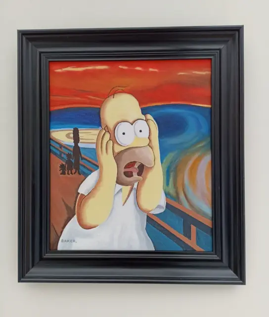 The Simpsons 'The Scream' Homer Simpson Original Oil Painting By Tommy Baker